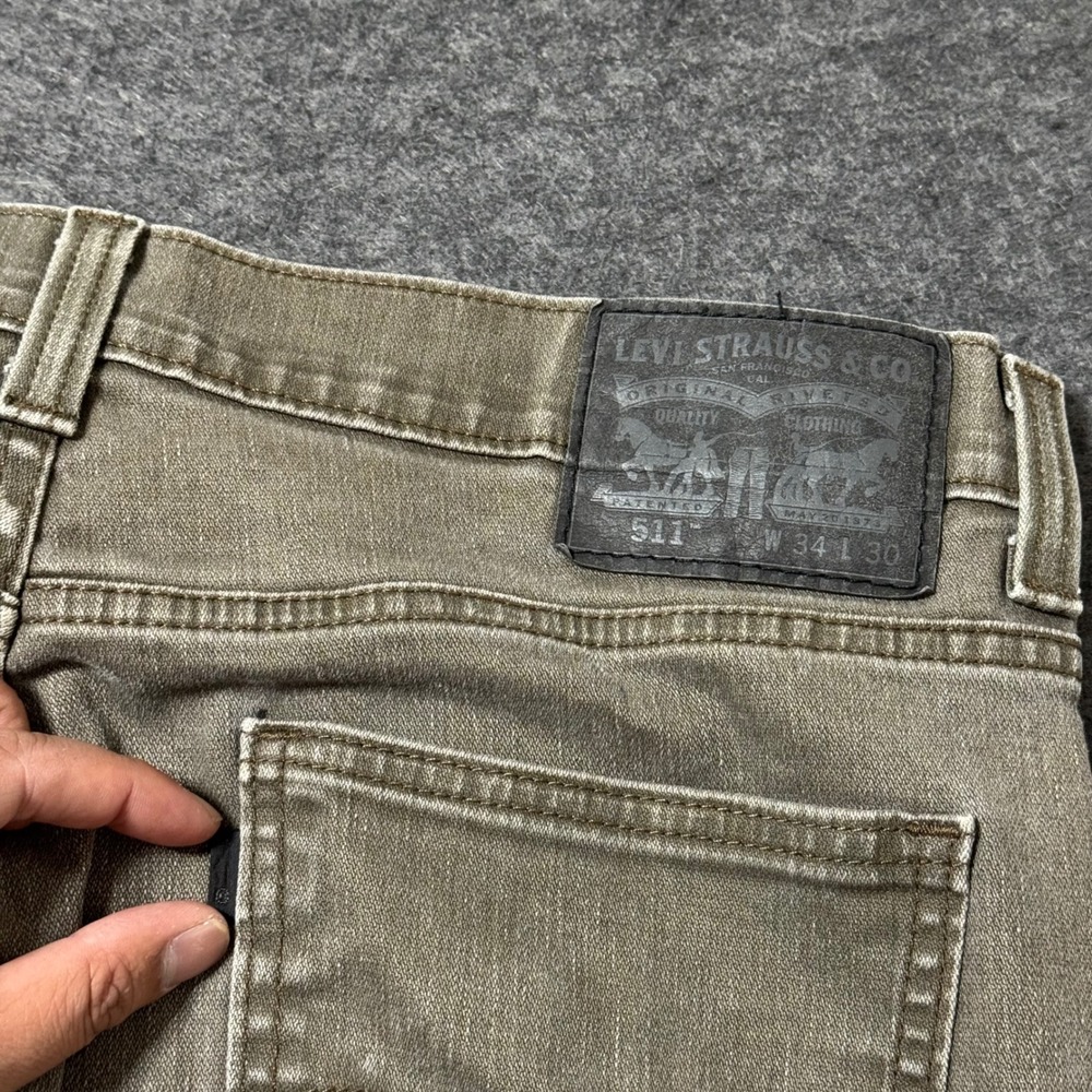Levis 511 Slim Fit Jeans Mens 34x30 (33x28) Olive Green Stretch Denim Pants - Picture 7 of 11